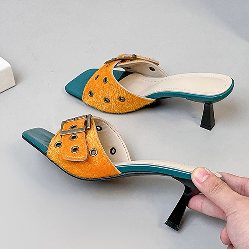 

Liyke/Новые модные женские шлепанцы на тонком низком каблуке с большим ремешком и пряжкой, сандалии-гладиаторы, Zapatos Mujer