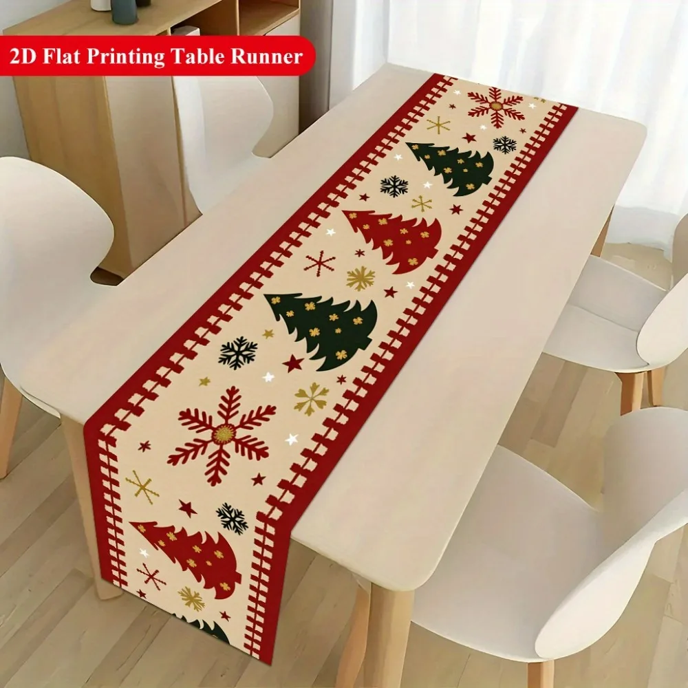 2D Flat 1pc Pack Christmas Element Combination Beautiful Design Polyester Rectangular Table Runner Suitable for Dining Table