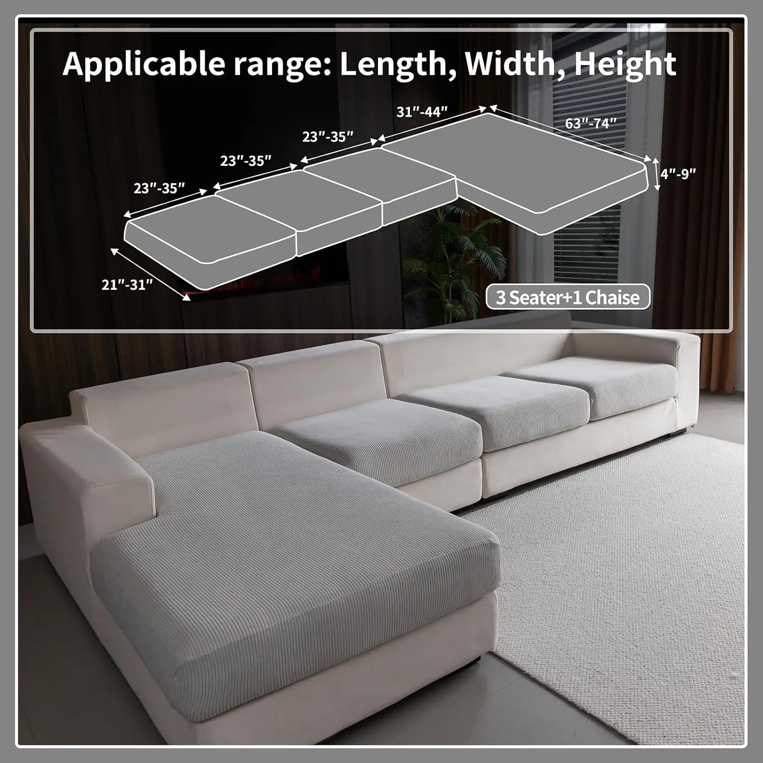 Light Gray Stretch Sofa Slipcover 4 Pieces 3 Seaters 1 Chaise Washable Wear Resistant Non Slip Furniture Protector For Pets