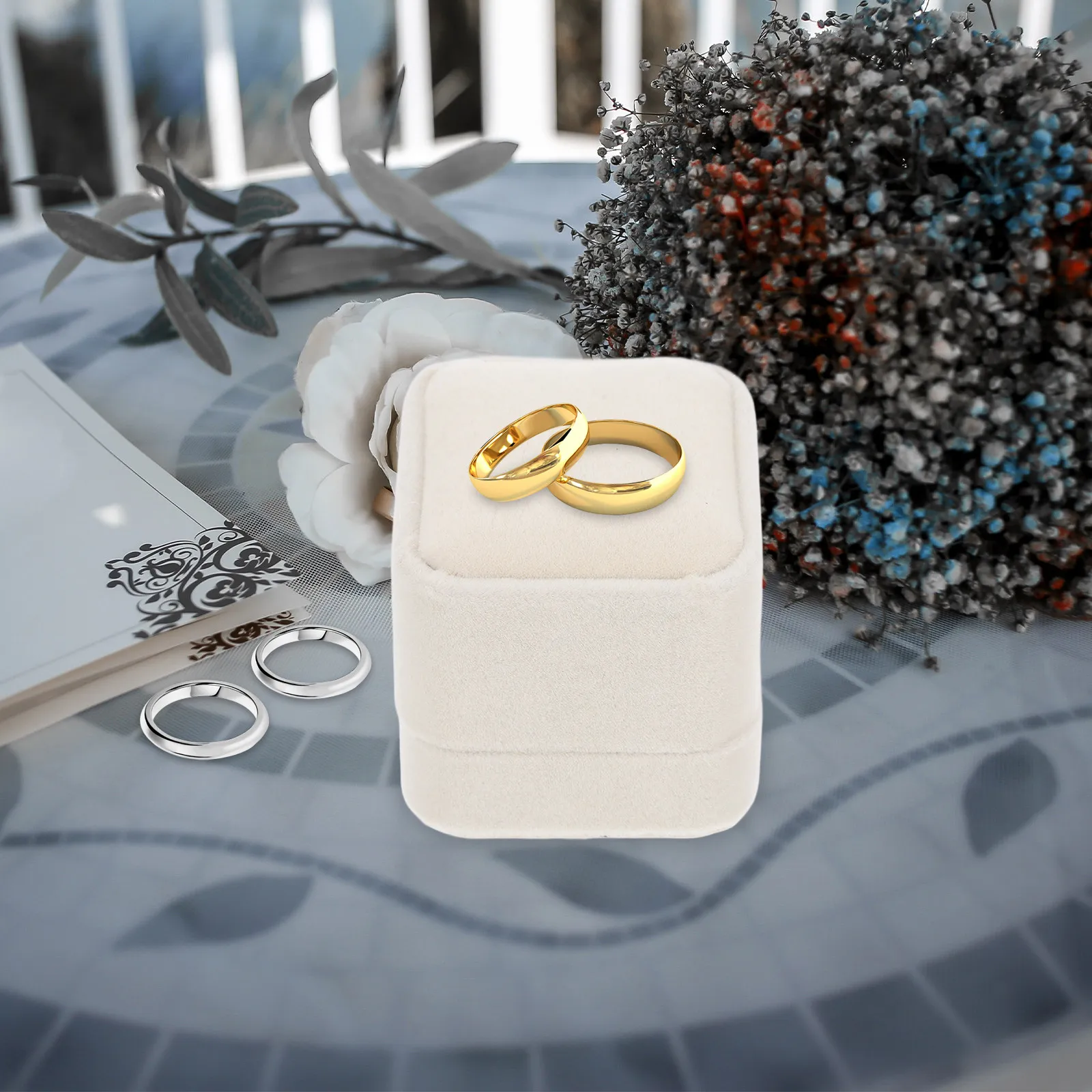 Ring Box Soft Velour Fabric Square Jewelry Container Organizer Travel Gift Case Wedding Engagement Proposal Display