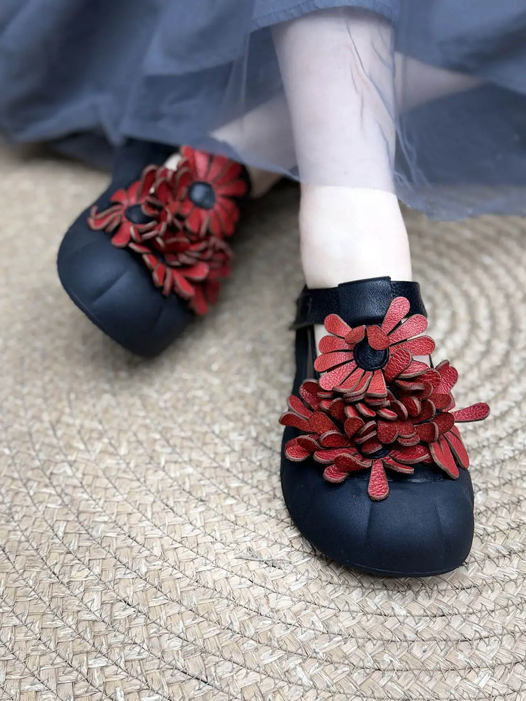 

Женские туфли Birkuir Sweet Flowers на плоской платформе из натуральной кожи с застежкой на липучке, на мягком толстом каблуке, роскошные туфли Мэри Джейн с круглым носком