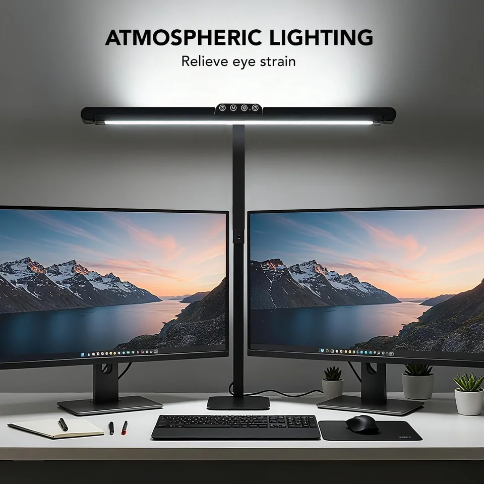 3 Head LED Desk Lamp CRI90 Eye Caring 2700K-6500K Adjustable Color Temperature Brightness Rotatable Side Arms LED Lamp With Touch Switch Memory Function Black Metal Base Anti-Glare Light for Dual Monitor Home Office Study Workbench Makeup Live Streaming, image 5