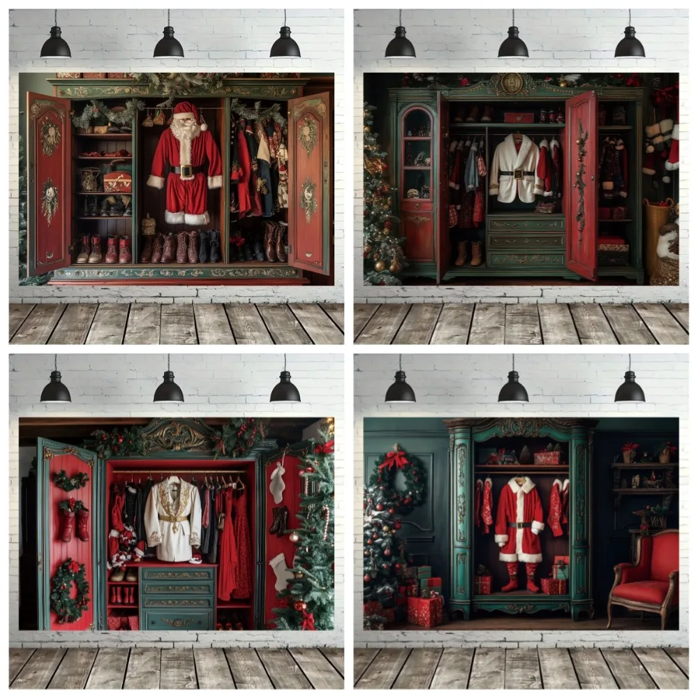 

Winter New Year Santa Claus wardrobe photography Backdrop, family gatherings, retro party decoration photography Backdrop props