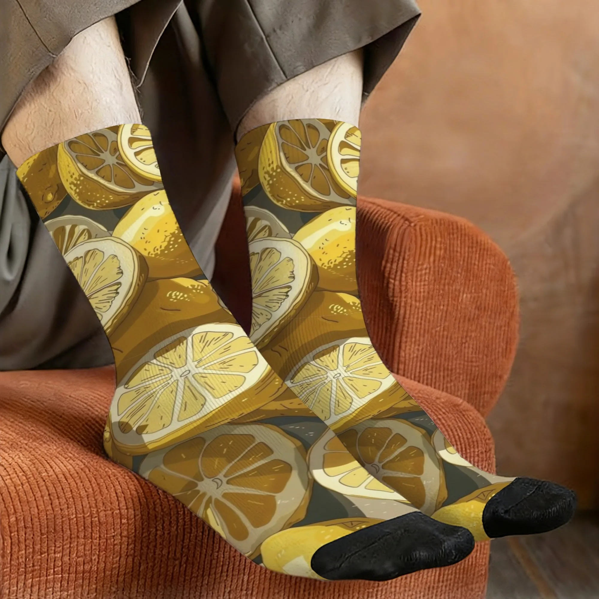 Yellow Lemon Socks Comfortable Soft Lightweight Men's Socks Sports Leisure Hiking Simple Stylish Everyday Wear Funny Crew Socks