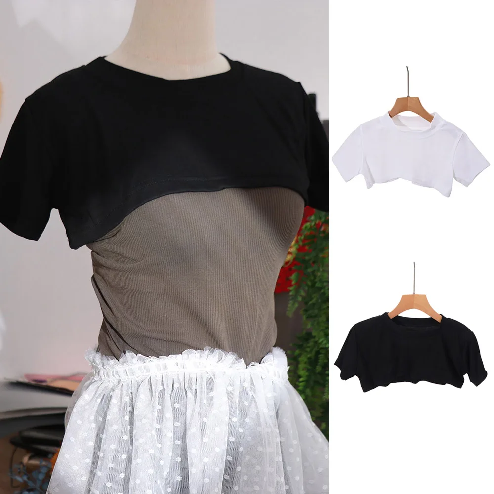 Casual Y2K Super Short Cotton Tee Short Sleeve Solid Color Loose-fit Women's T-shirt Streetwear Round Neck Tank Tops Female