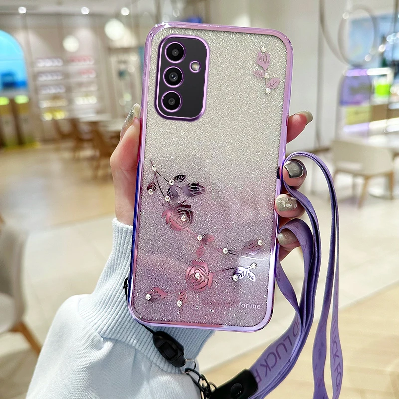 Silicone Phone Case For Samsung Galaxy A07 A15 A17 A18 A16 A12 A13 A05s A14 A06 4G 5G Lanyard Lens Protection Soft Cover Cases