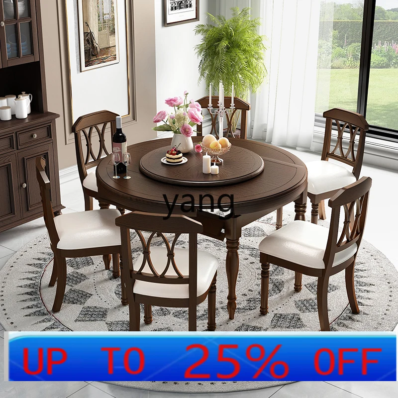 

Lmm retro all solid wood dining table and chair combination retractable folding household variable round