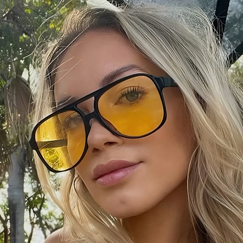 

SHAUNA Retro Double Bridges Pilot Women Sunglasses Fashion Yellow Blue Shades UV400 Men Leopard Sun Glasses