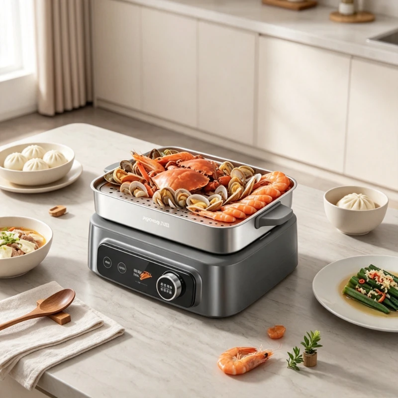 Titanium Stainless Steel Electric Food Steamer Wide Tray Digital Steam Cooker Uncoated for Seafood Vegetables Home Use 전기 찜기