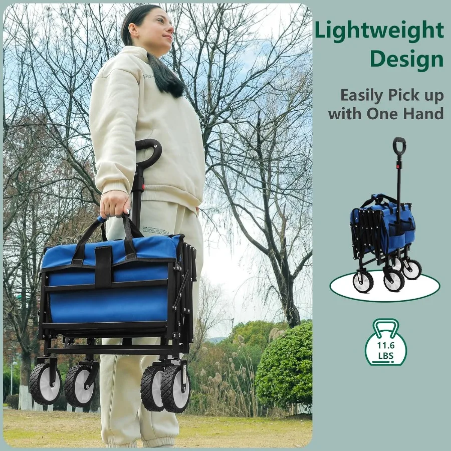 รถเข็นพับได้พร้อมล้อและฝาท้าย รับน้ำหนักได้ 330 ปอนด์ ความจุ 120 ลิตร ด้ามจับปรับได้ พกพาสะดวก รถเข็นอเนกประสงค์แบบพับได้