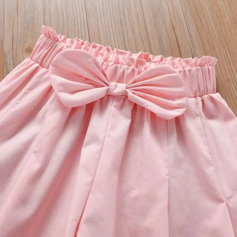 3-9 Years Toddler Baby Girl Summer Shorts Children Solid Skirt Shorts Infant Pink Short Pants with Bow 4 5 6 7 8 9