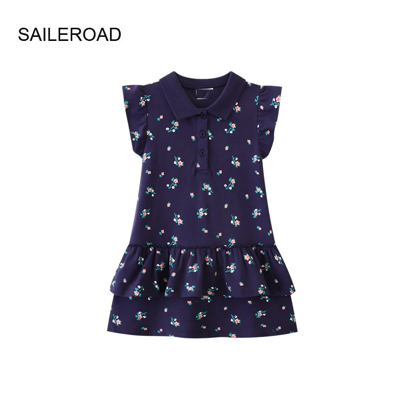 

SAILEROAD 2-7Y New Princess Cotton Summer Children Short Sleeve School Flowers Polo Dresses Kids for Girls Skirt Fashion Clothes