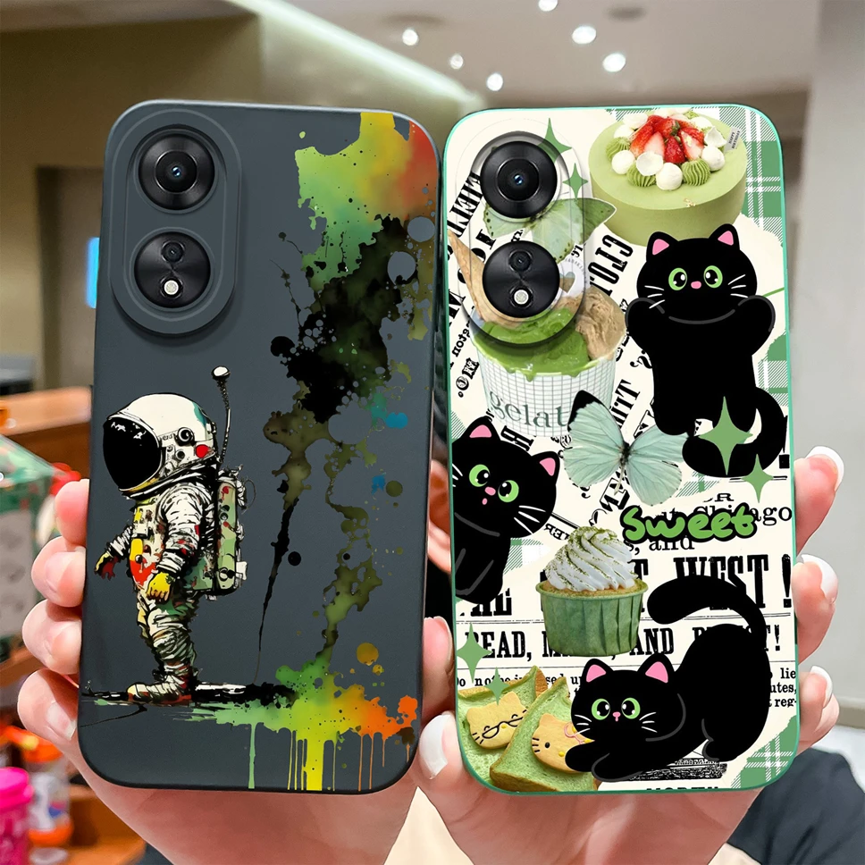 For OPPO A58 A58X Phone Case Lovely Funny Cat Astronaut Soft Liquid Silicone Shockproof Protective Back Cover For OPPO A 58 Capa