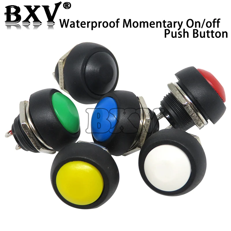 6-częściowy Mini 12mm wodoodporny chwilowy przycisk włączania/wyłączania okrągły przełącznik Pbs-33b zestaw biały czarny czerwony żółty niebieski zielony