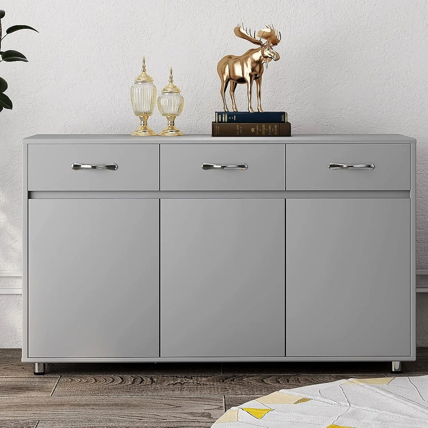 

Buffet Kitchen Cabinet Storage Sideboard Cabinet Cupboard Sideboard Buffet Kitchen Room (Grey-3 Doors and 3 Drawers)