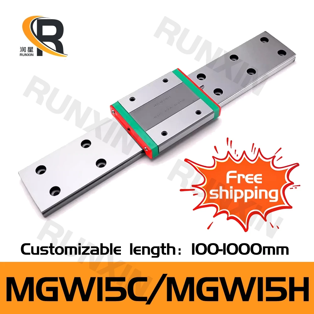 

RXTNC 1pcs MGW15 L100-1000mm miniature linear rail+1pcs same as HIWIN MGW15C MGW15H linear guide block for 3d printer part