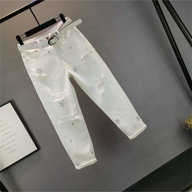 2025 nouvelle mode printemps été coréen taille haute trou jean femmes lâche décontracté Harun pantalon dames Denim pantalon femme
