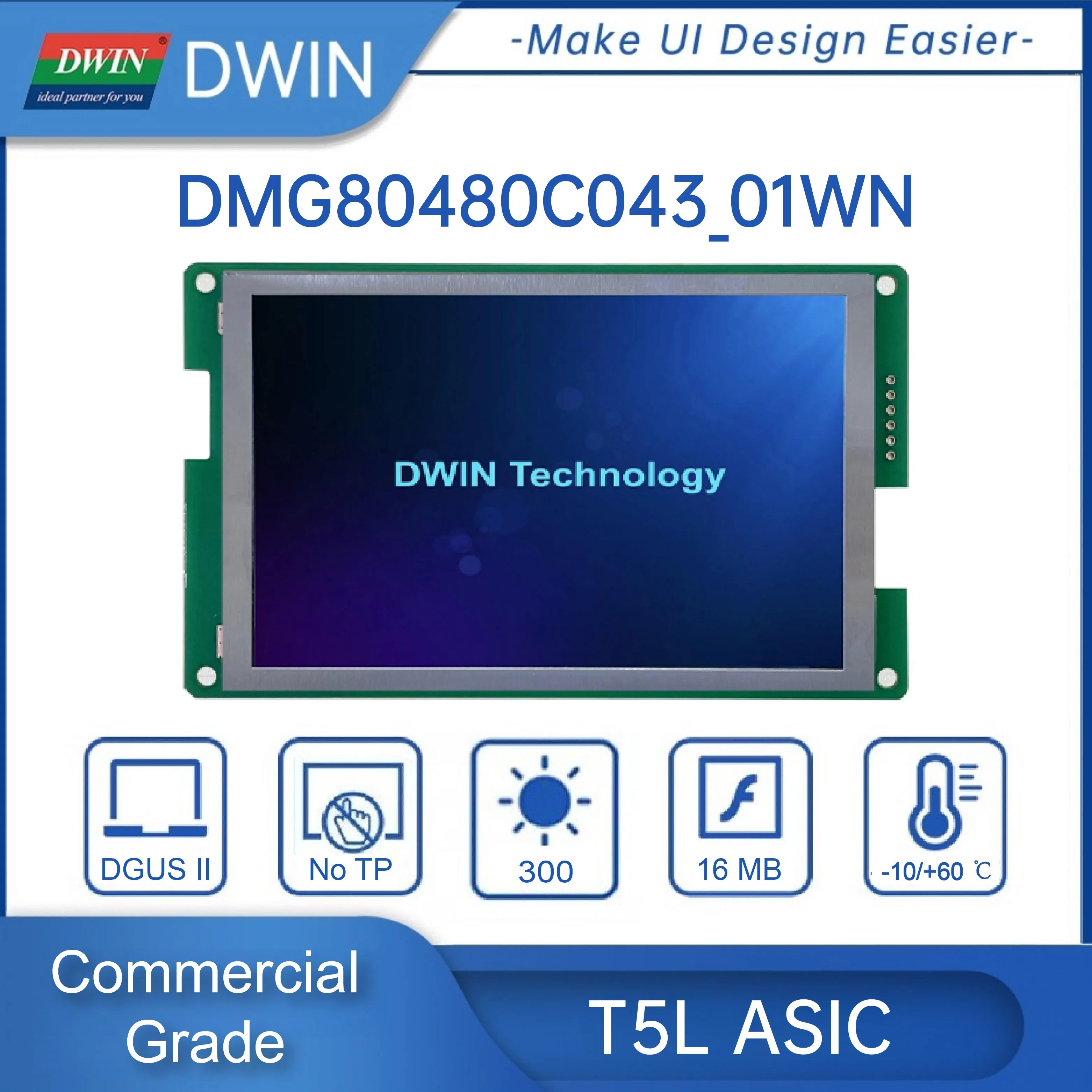 DWIN 4.3 Inch HMI Intelligent Display IPS LCD Module Screen Capacitive Resistive Touch Panel Connecting Arduino DMG80480C043_01W