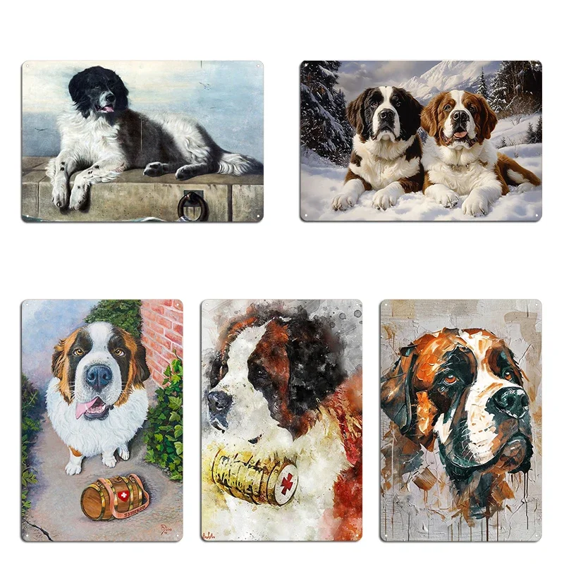 St Bernard Portrait Saint Bernard dog On The Dock Metal Plaque Club Design Customize Living Room Decoration Tin Sign Poster