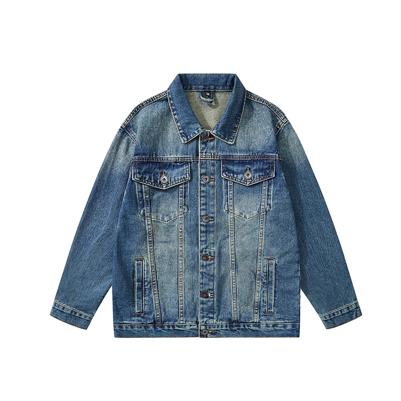 

New retro nostalgic denim jacket for men fashion light luxury high-end trendy brand workwear casual simple versatile youth top