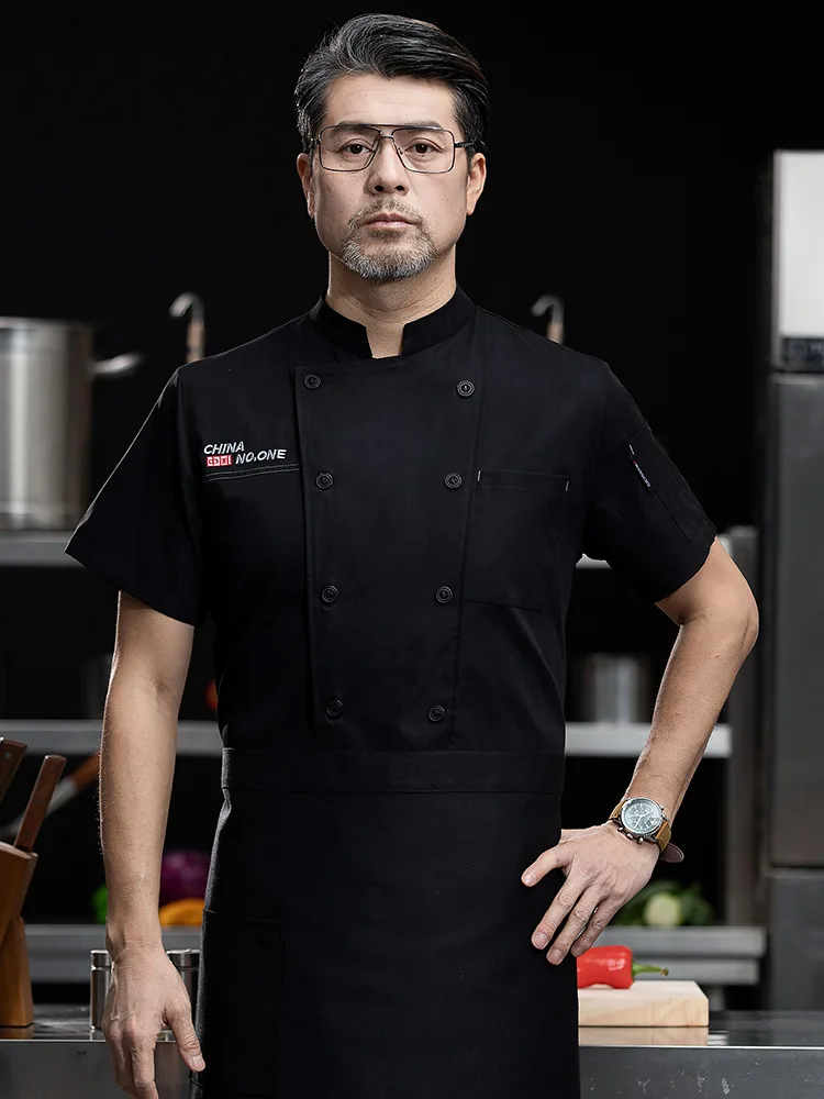 

Рабочая одежда для шеф-поваров: летняя, с коротким рукавом, из эластичного хлопка, для кейтеринга, отелей, ресторанов, кухонная униформа для мужчин и женщин, тонкая, дышащая