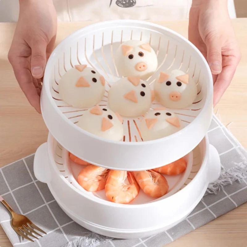 Microwave Oven Steamer Double Plastic Steamer Microwave Oven Round Steamer With Lid Microwave Steamer Cooking Pot For Kitchen