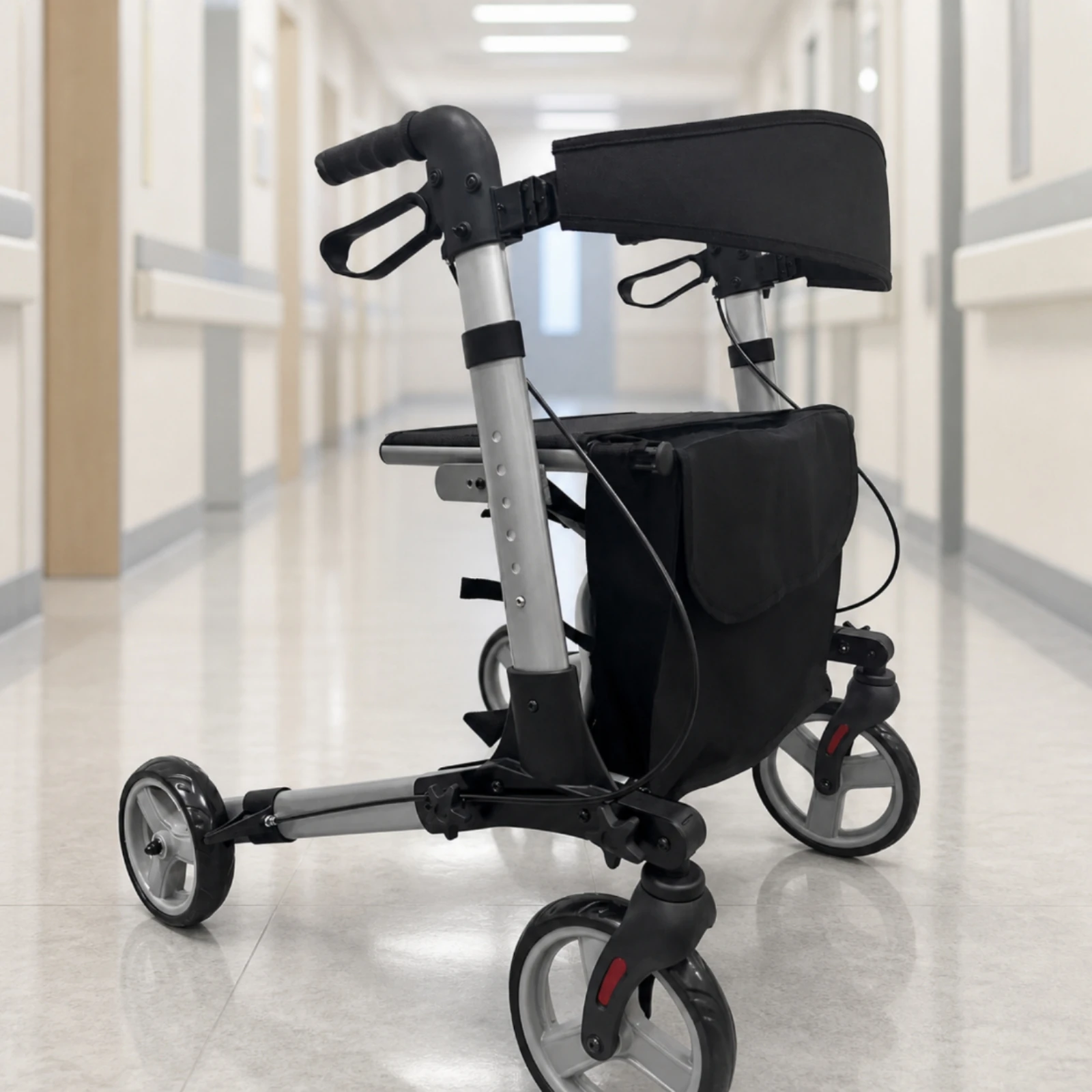 Mobility Aid Compact Foldable Mobility Walking Aid Rollator with Seat Lightweight Walking Aid with Storage Bag for Older Adults