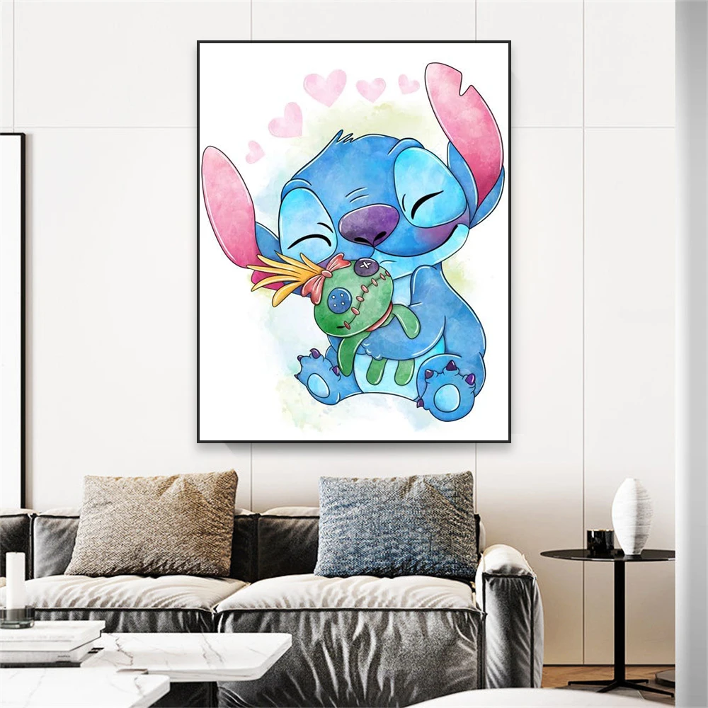 Lilo & Stitch-carteles de acuarela de Disney, arte de pared de Graffiti de Lilo y Stitch, pintura en lienzo, decoración artística de pared para