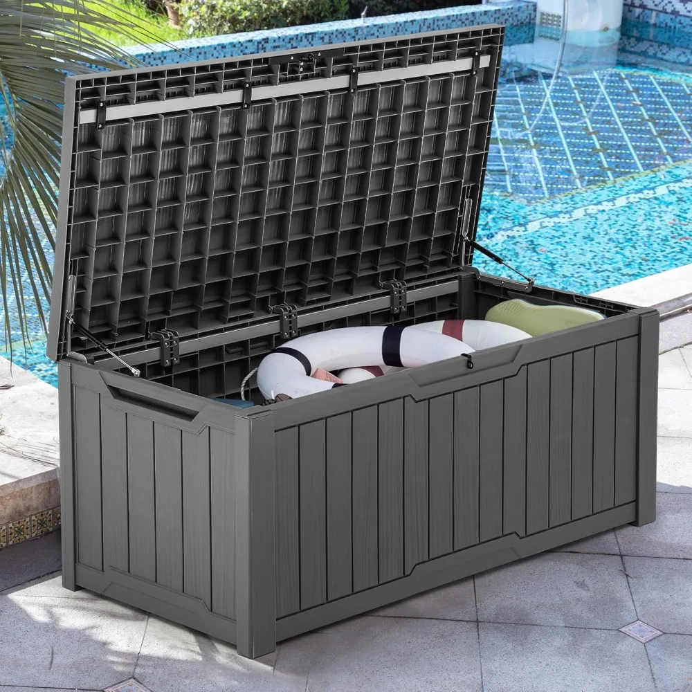 

120 gallon outdoor storage box, large resin terrace storage room for storing garden tools and swimming pool supplies