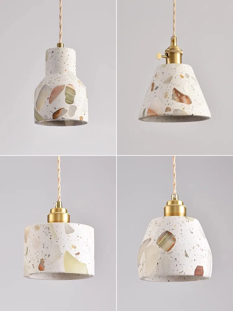 

Modern all copper creative terrazzo bar desk lamp retro homestay bedroom bedside coffee shop small pendant light