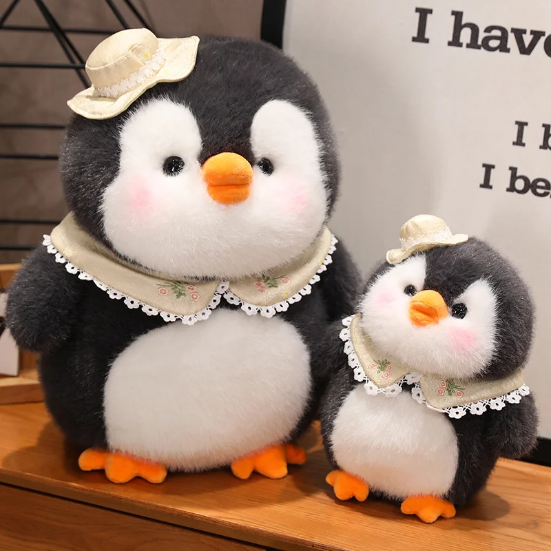 25-50 cm Cartoon Chubby Pinguin Mit Hut Lätzchen Plüsch Spielzeug Weiche Stofftier Werfen Kissen Baby Beschwichtigen Puppen für Mädchen Geschenke Dekor