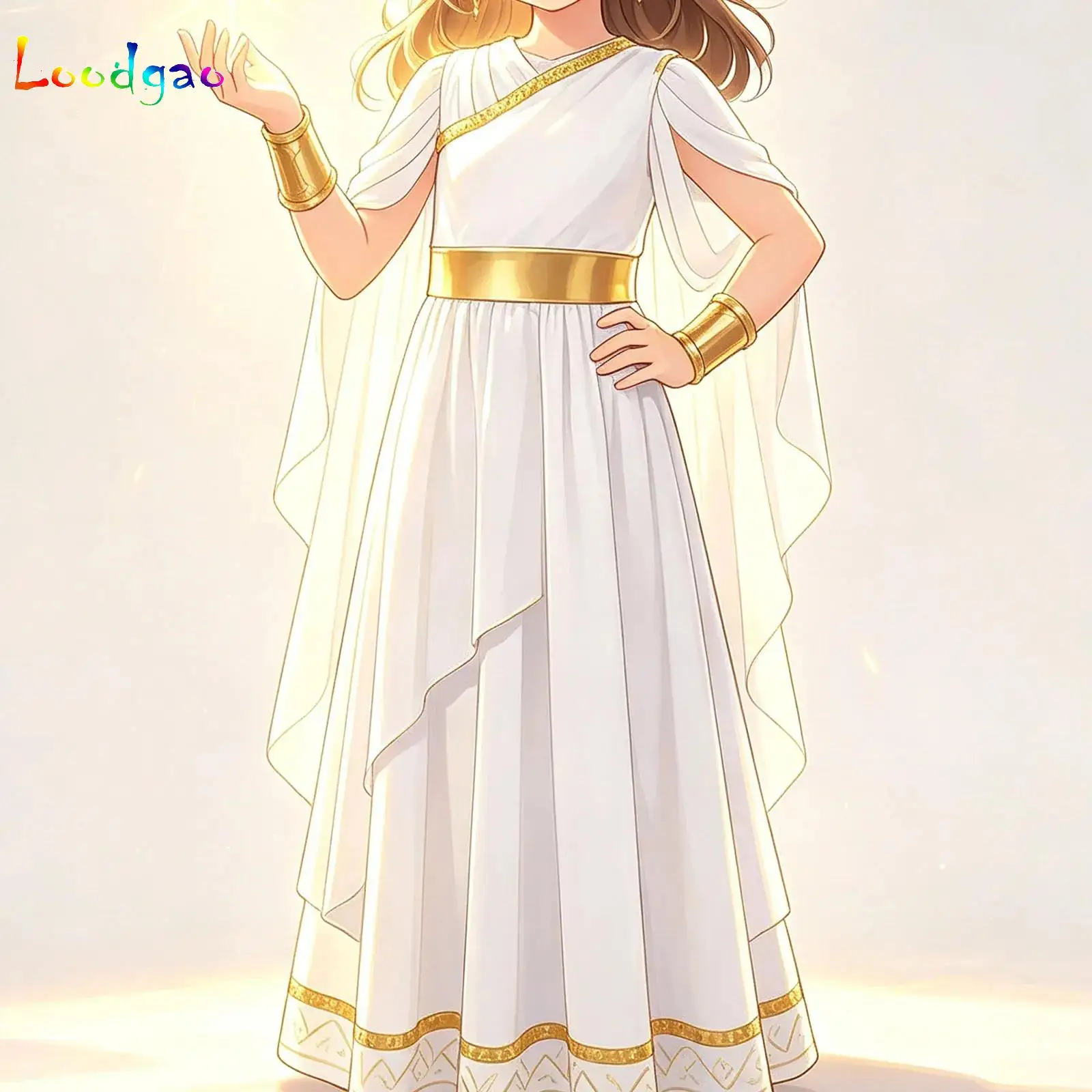 Teenager Girls Ancient Greek Toga Grecian Flowy Gown Dress Headwear Fancy Outfits Carnival Greek Deity Princess Dress Up Costume