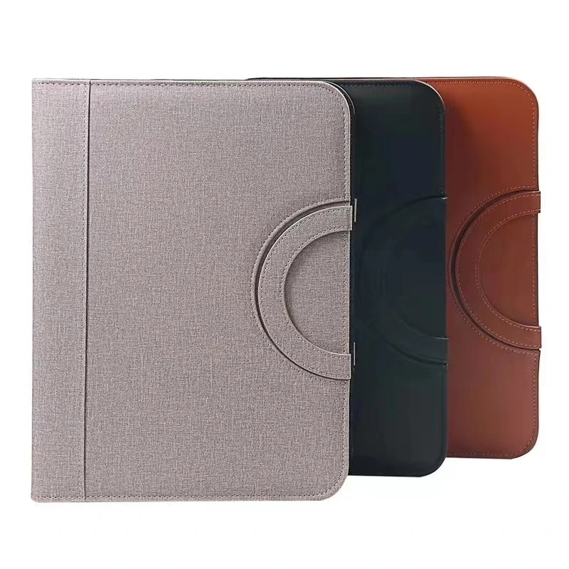 Tas File Pegangan Melingkar Portabel Tablet Tas Folder Alas File Konferensi Pengikat Kalkulator Ritsleting A4 Kulit PU