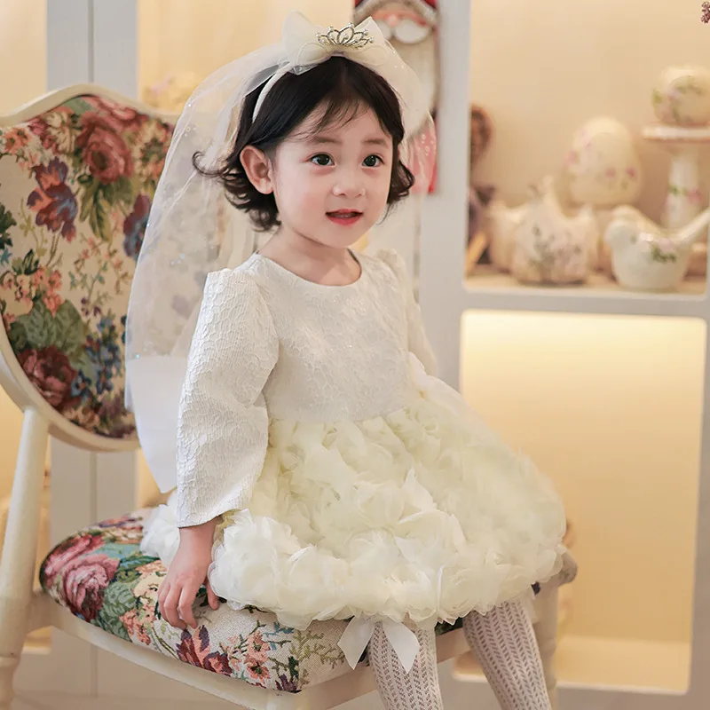 

Girls' Dress2025New Autumn and Winter Style Birthday Princess Dress for Baby Girls, Cute High-End Luxury Puffy Gown