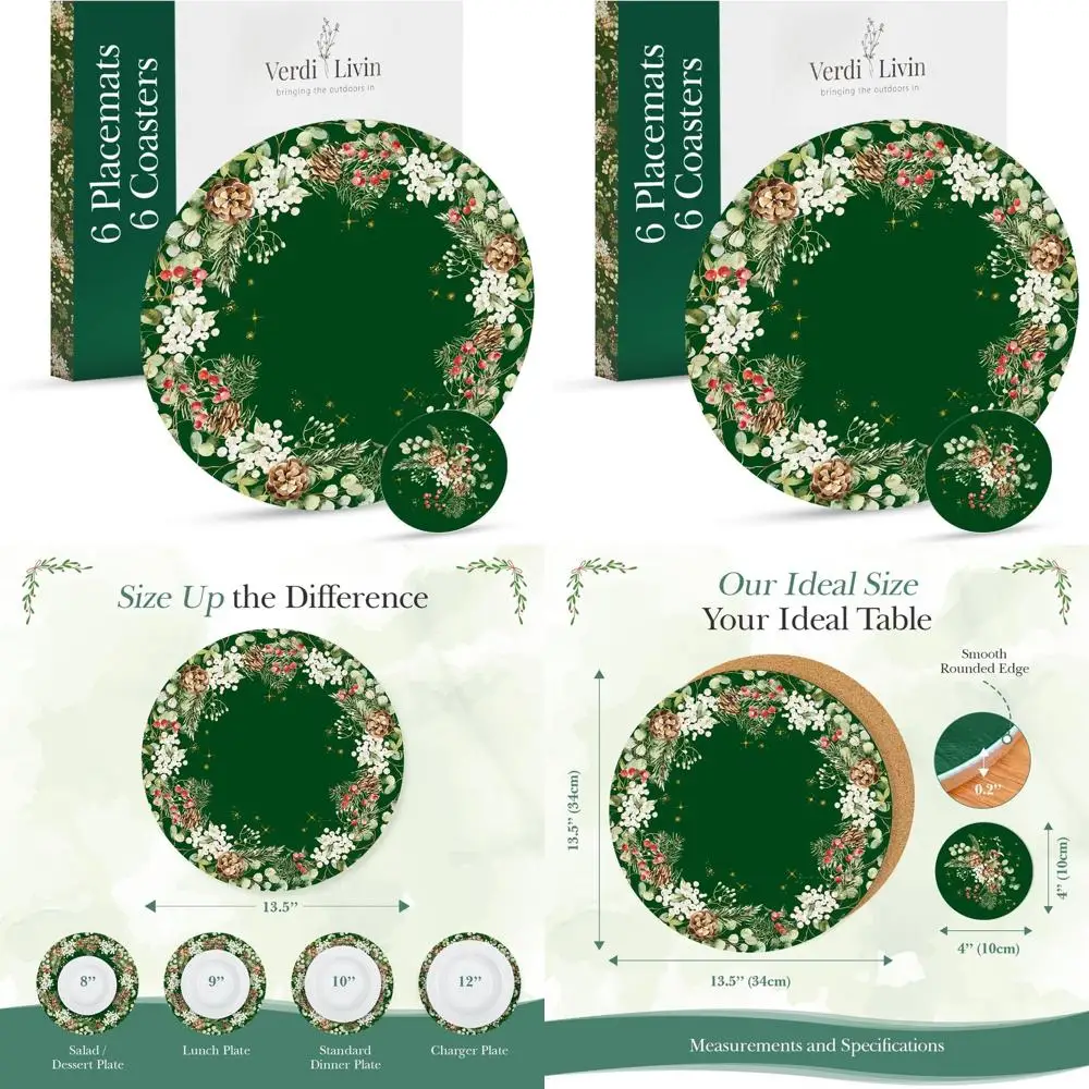 

Набор из 6 термостойких моющихся пробковых подставок под тарелки, 16 x 12, цвет зеленый венок