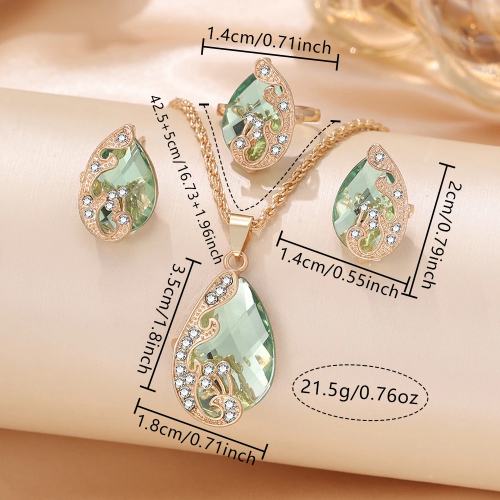 5PCS New Green Jewelry Women\'s Ring Necklace Earring Bracelet Set Simple Casual Style Arabic Digital Dial Quartz Watch Set