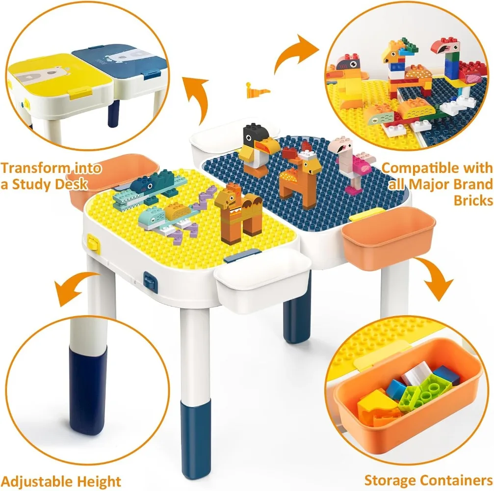 Mesa de bloco de construção dobrável para crianças RedCrab, mesa de jogo e brinquedo de blocos de construção, mesa de bloco de construção infantil com armazenamento