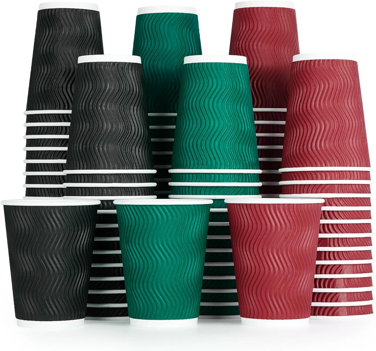 

12 oz Paper Coffee Cups, 120 Count Multicolor Disposable Insulated Ripple Paper Cups for Tea Hot Chocolate