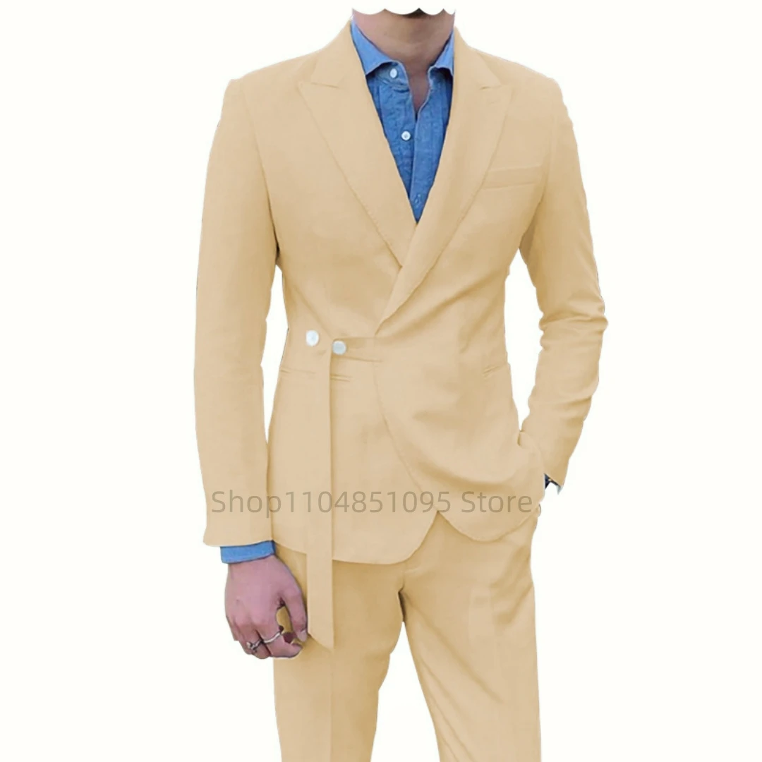 

New Style Formal Occasion Business Men Suit Groom Groomsman Wedding Party Prom Male Tuxedos 2 Piece Set Peak Lapel Blazer Pants