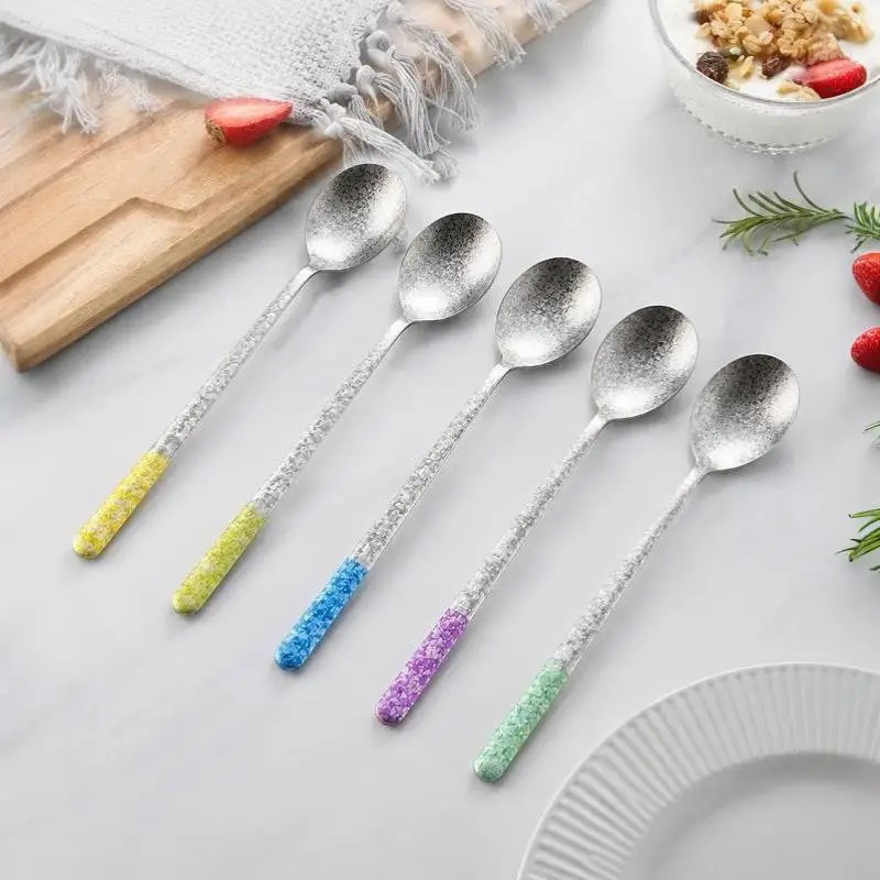 Pure Titanium Korean Style Spoons Unique Crystal Texture Colorful Handles Perfect For Home Dining Outdoor Camping Picnic Use