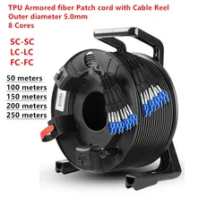 Waterproof Singlemode Outdoor Patch Cord, TPU Armored Fiber, 8 Cores, LC SC FC, With PCD310 Cable Reel, High Quality, 50m, 100m