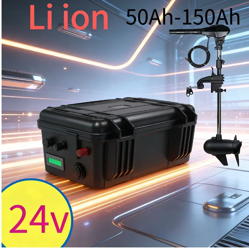 IP67 Waterproof 24V LiFePO4 Battery 50Ah 60Ah 80Ah 100Ah 120Ah 150Ah, Deep Cycle Lithium Battery with BMS & 10A Charger, Perfect
