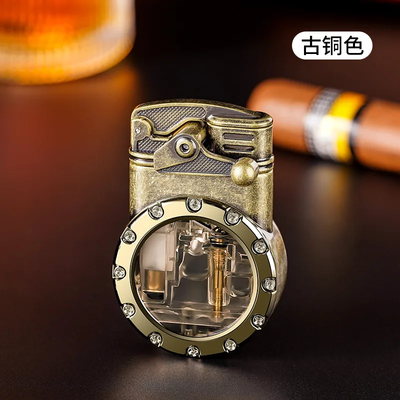 Retro Transparent Visible Inflatable Lighter with Double Straight Blue Flame Lighter Men\'s High-end Gift Available for Wholesale