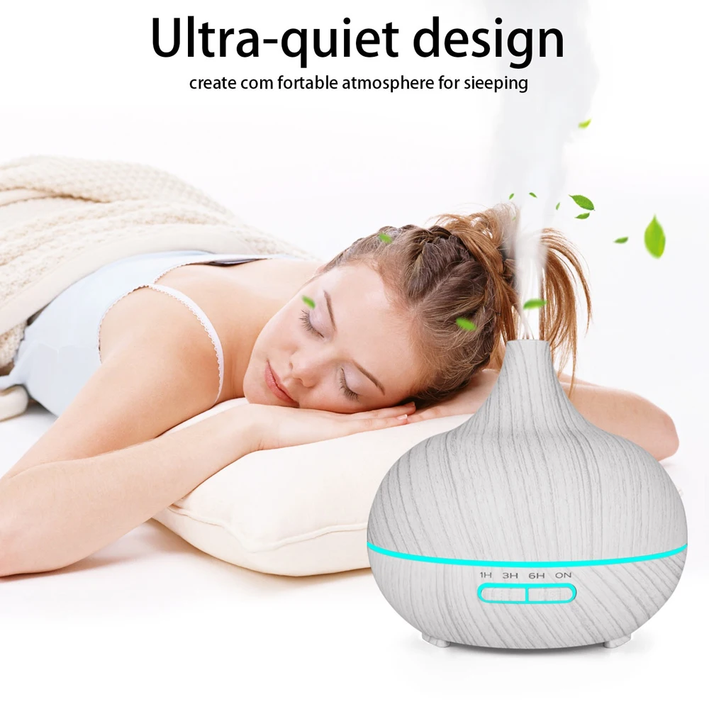 500ml Wood Grain Aromatherapy Diffuser with Remote, Ultrasonic Humidifier, 7-Color LED