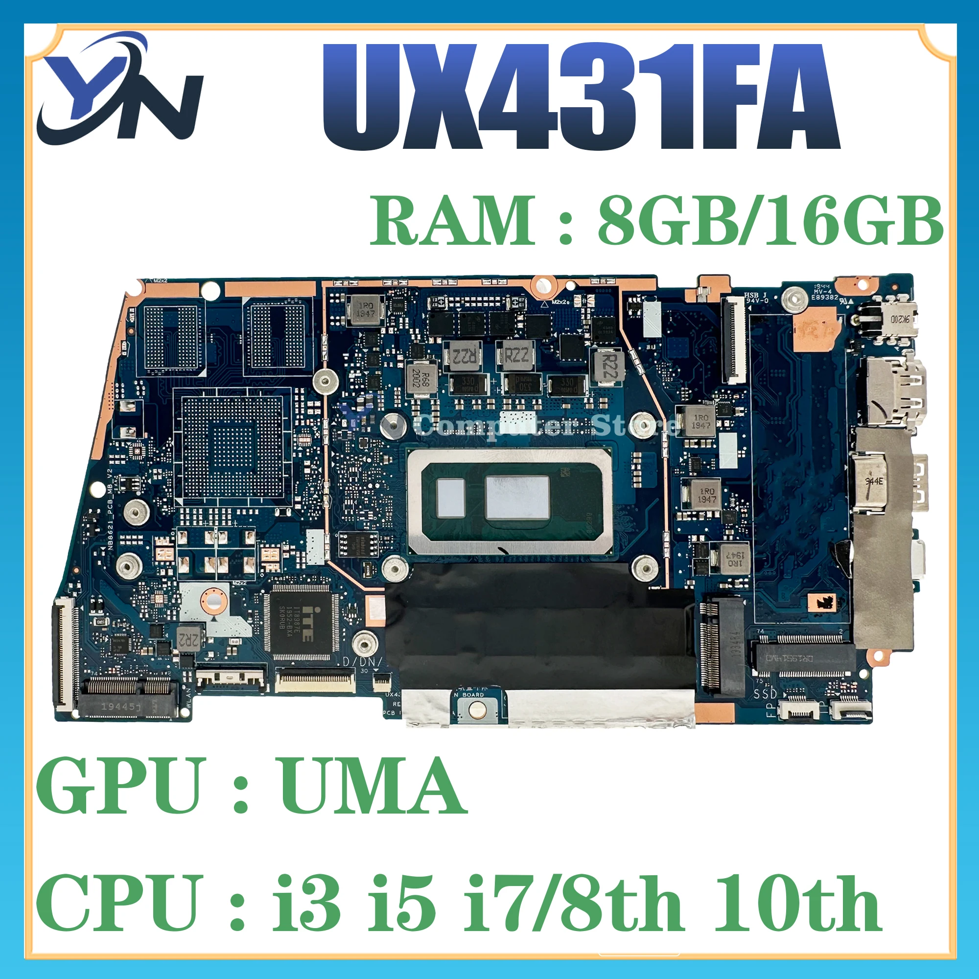 

UX431FA Mainboard For ASUS ZenBook UX431FAC UX431FN UX431F X431FA Laptop Motherboard i3 i5 i7-8th/10th 4G/8G/16G UMA 100% Test