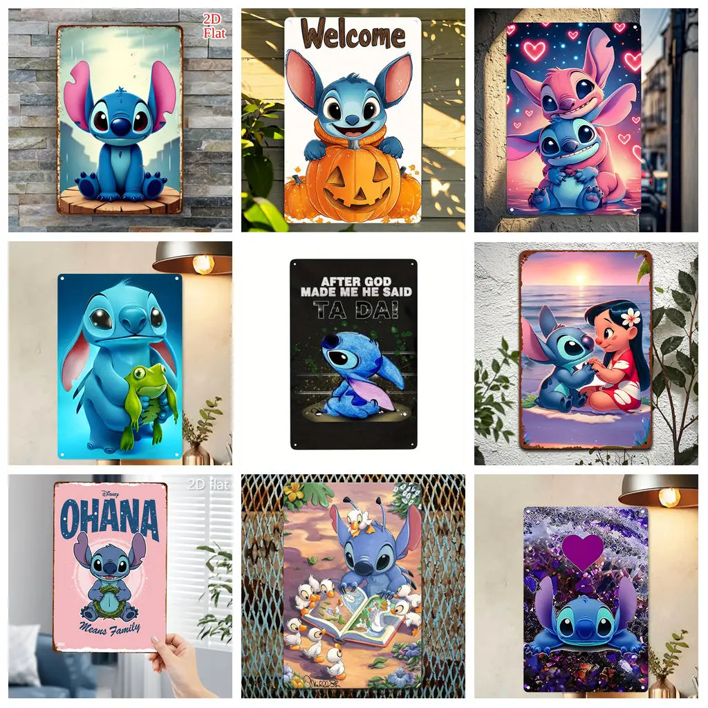 

Miniso Appreciation of Disney Stitch Warm Interaction Retro Vintage Tin Sign Poster Decorative Plaque Metal Plate Wall Decor
