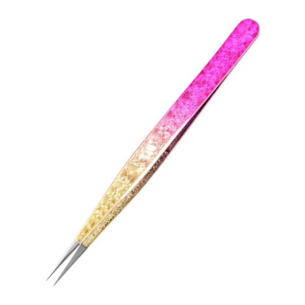 Ice Flower Texture Eyelash Extension Tweezers Ombre Color Solid Stainless Steel Precision Tweezers Anti-slip Texture Handle
