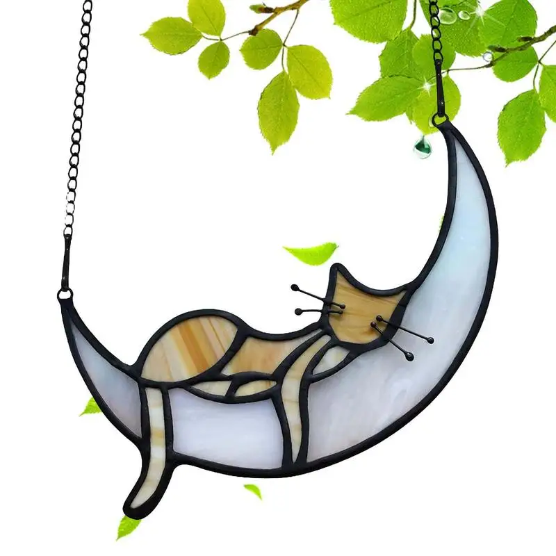 Cat Stained Glass Cat Stained Glass Sun Catcher 2D Colorful Cat Loss Handicraft Glass For Cat Lovers Cat Decoration Ornament