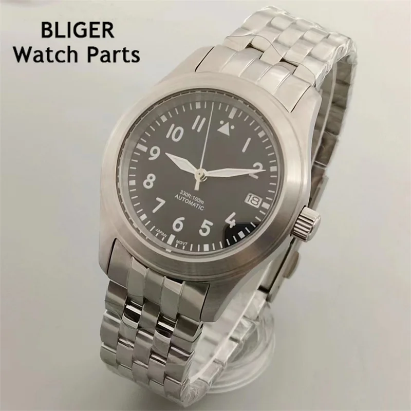 BLIGER 36mm /39mm Automatic Men Watch  NH35A Black White Dial Sapphire Glass C3 Luminous Stainless Steel Strap