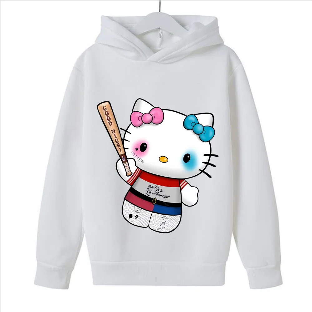 New Casual Kawaii Hello Kitty Hoodie Kids Clothes Girls Clothing Fashion Baby Boys Clothes Autumn Warm Sweatshirt Children Tops
